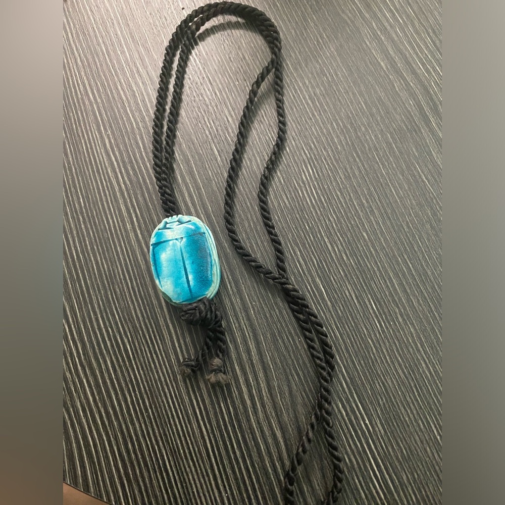 Blue  Egyptian Scarab Pendant Necklace - Women's Jewelry